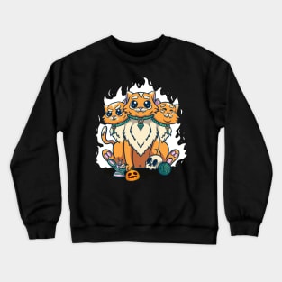 Cute Creepy 3 Headed Cat Skull Halloween Pumpkin Crewneck Sweatshirt